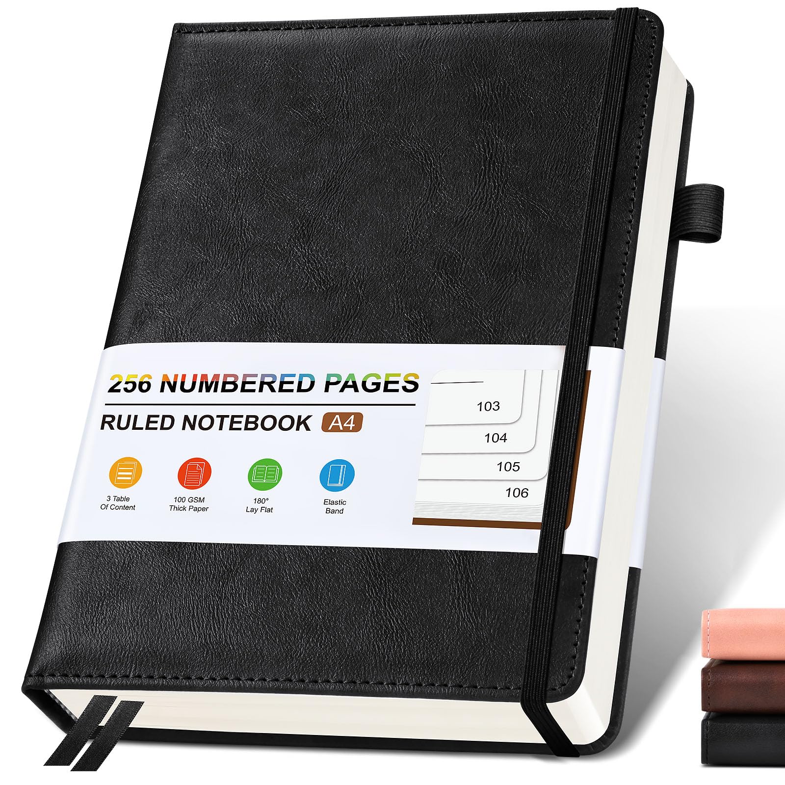 Lined Leather Journal Notebook For Men Women, Hardcover Journals With 256 Numbered Pages, A4 Journaling Notebooks For Writing, 1