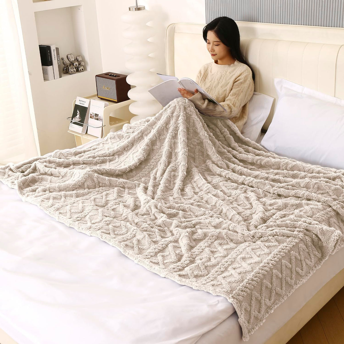 HOKIPO Fleece AC Blanket Double Bed Queen, 200X230 Cm / 6.5X7.5 Feet, Beige (AR5743BGE)