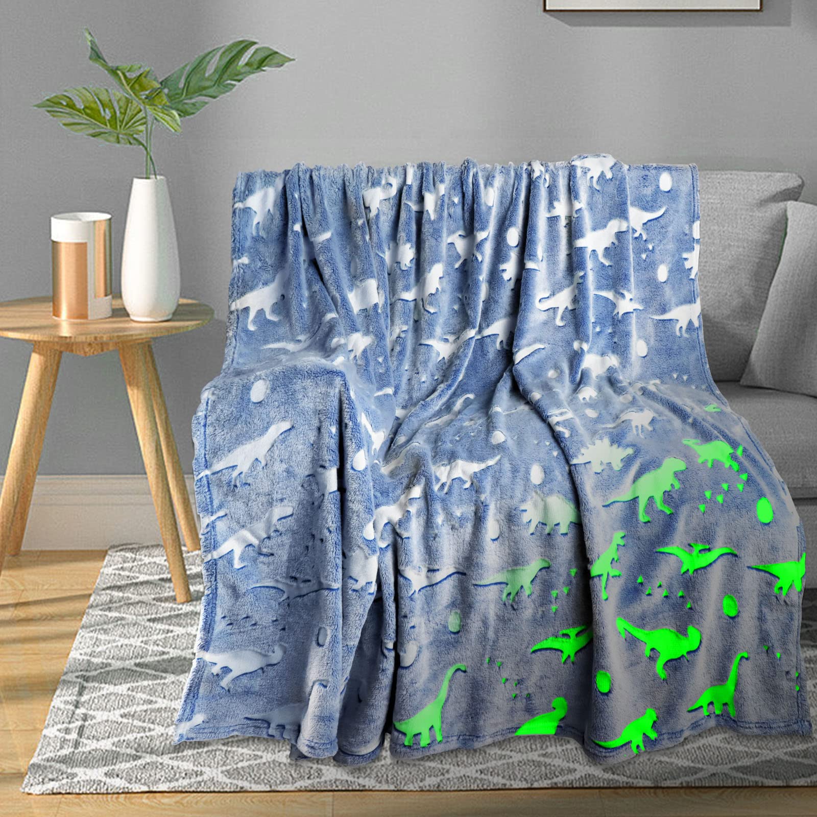 Tehalk Dinosaur Blanket For Boys Girls Glow In The Dark Blankets For Boys Soft Fleece Blankets For Kids Personalized Baby Blanke