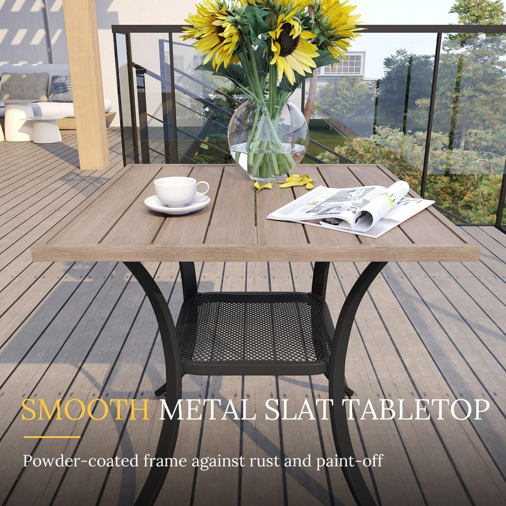 Vicllax Small Square Outdoor Patio Table, All Weather Metal Outdoor Dining Table For Lawn Garden, 27.5'X 27.5' Patio Bisto Table For Outside, Grey Wood-Like Tabletop