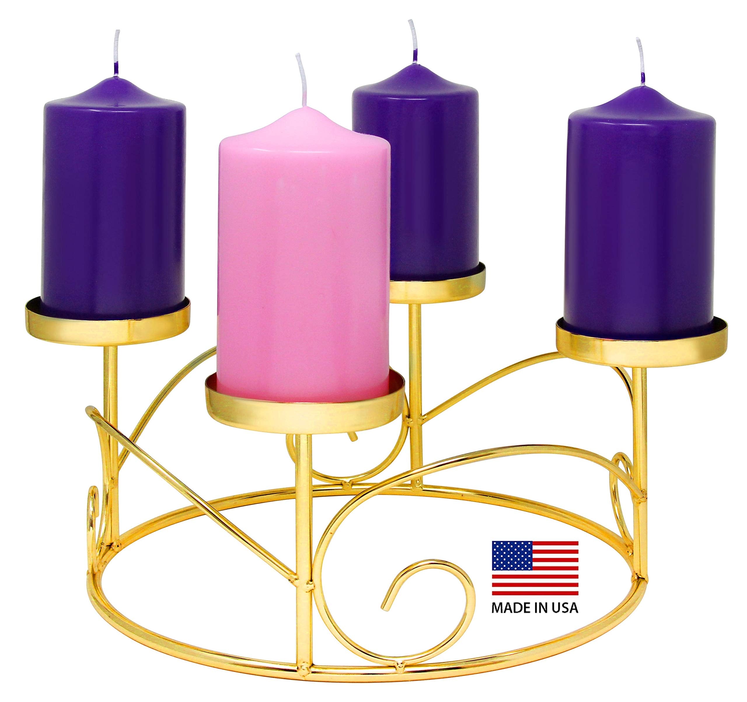 Christmas Advent Wreath Ring Candle Holder for Pillar Advent Candles -Gold -Advent Season X-mas Advent Candle Centerpiece Decor 