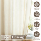 Melodieux Beige Semi Sheer Curtains 72 Inches Long For Bedroom, Living Room Linen Look Privacy Window Rod Pocket Sheer Drapes, 5