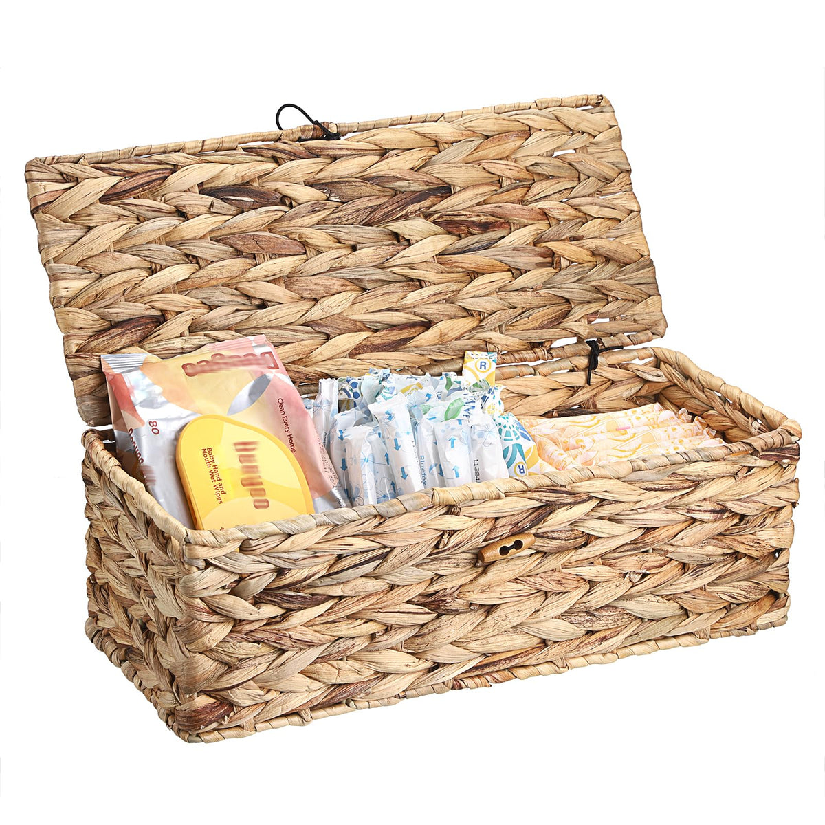Sumnacon Wicker Basket with Lid Water Hyacinth Tampon Holder for Bathroom