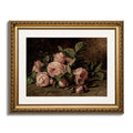 ARPEOTCY Still life Gold Framed Wall Art, Retro Pink Roses Canvas Prints Artwork with Antique Frame, Victorian Wall Paintings De