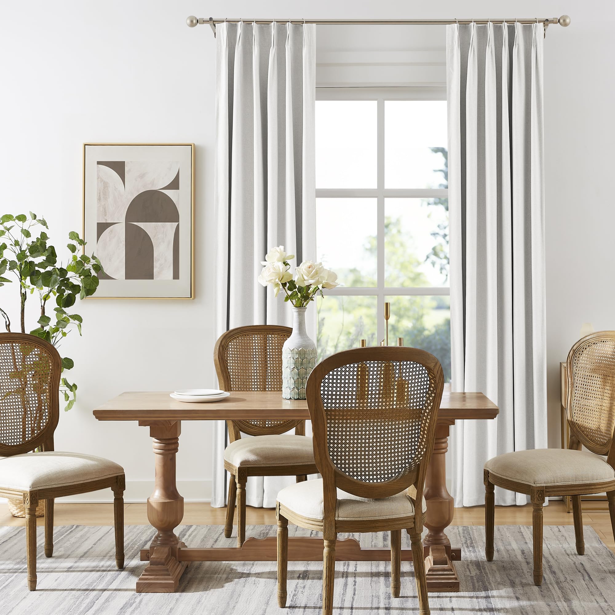 Greyish White Linen Blended Pinch Pleated Blackout Curtains & Drapes 95 Inch Long 2 Panel Sets, Accordion Style Track Room Darke