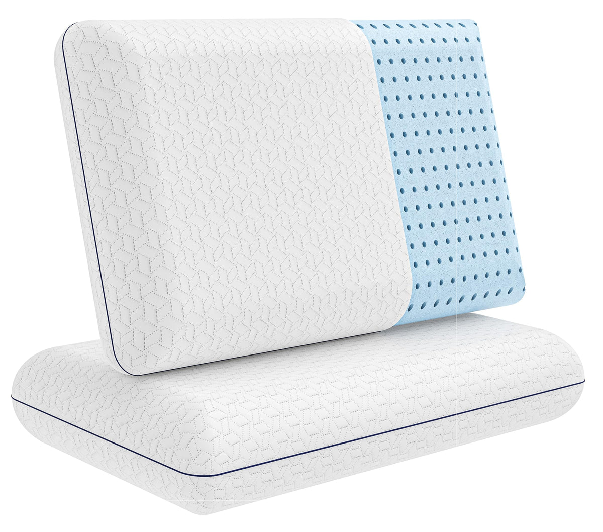 Vaverto Gel Memory Foam Pillow - Standard Size, 2 Pack, Firm Pillow For Neck And Shoulder Support, Orthopedic, Firm, Cooling, Co