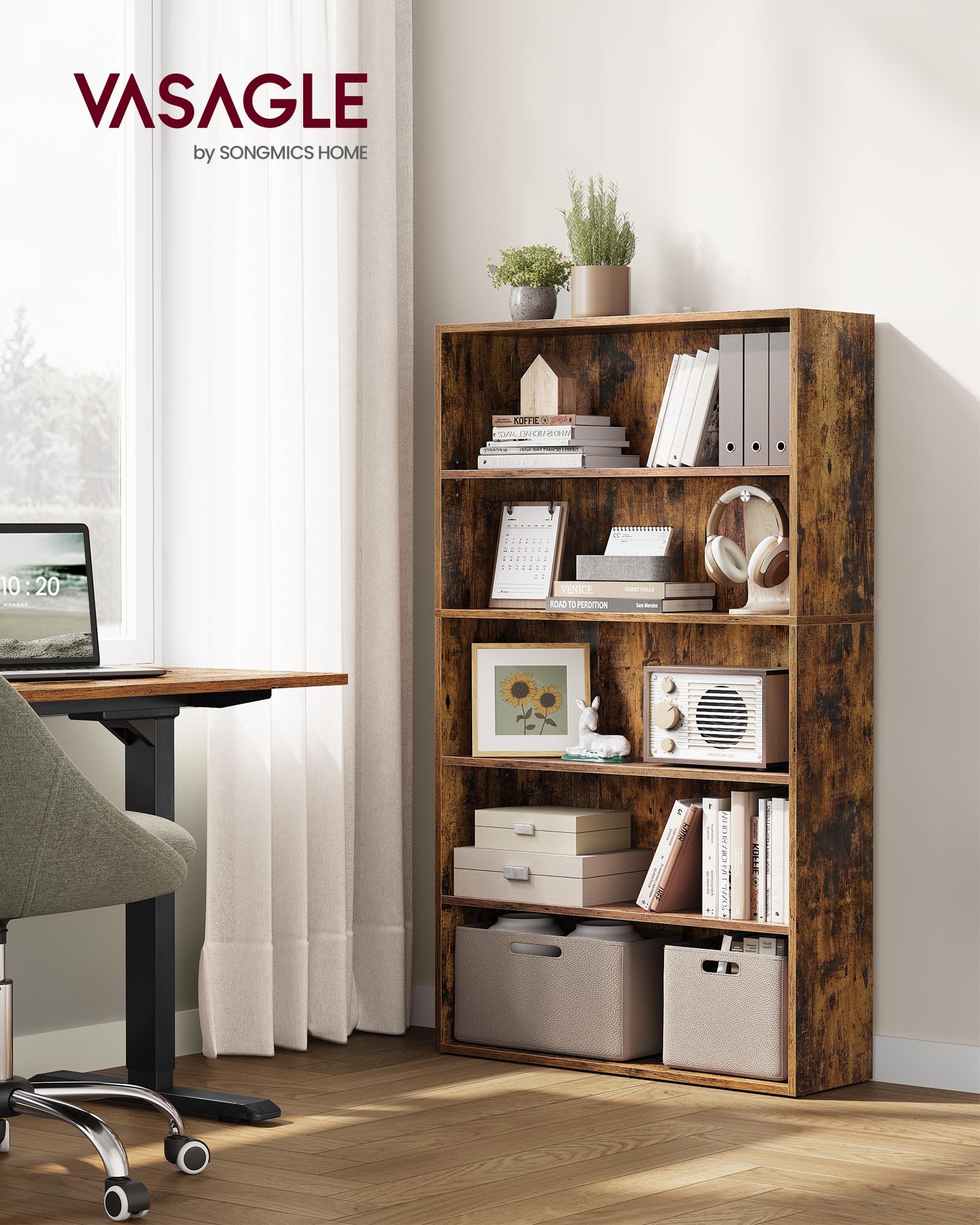 Vasagle Bookshelf, 30 Inches Wide, 5-Tier Open Bookcase With Adjustable Storage Shelves, Floor Standing Unit, Rustic Brown Ulbc175X01