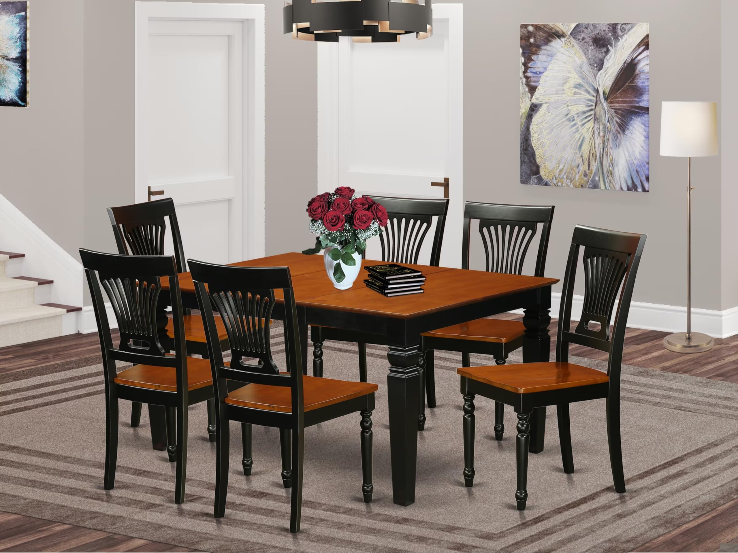 East West Furniture WEPL7-BCH-W 7 Piece Dining Room Furniture Set Consist of a Rectangle Kitchen Table with Butterfly Leaf and 6 Dining Chairs, 42x60 Inch, Black & Cherry