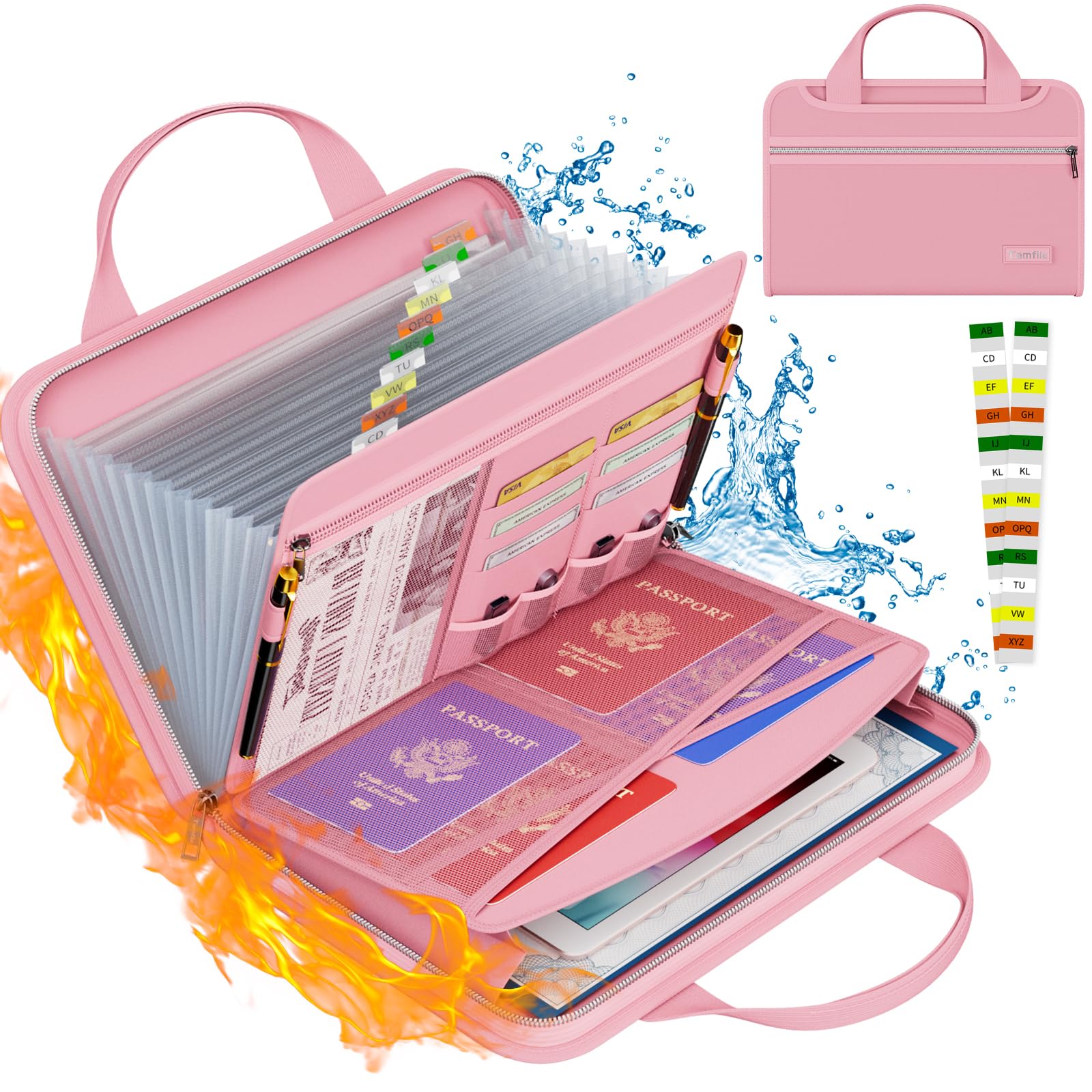 Tamfile Fireproof Accordion File Organizer With Handle, 13 Pocket Expanding File Folder With Zipper & Labels, File Folder With M