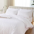 Yirddeo White Comforter Queen Size 3Pcs Boho Chevron Comforter Set Queen White Farmhouse Bedding Sets Queen, Vertical Tufted Com