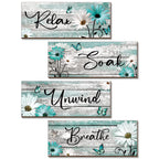 Sunnyray 4 Pcs Farmhouse Bathroom Wall Decor Sign Daisy Tulip Flowers and Butterfly Bathroom Wall Art Relax Soak Unwind Breathe 