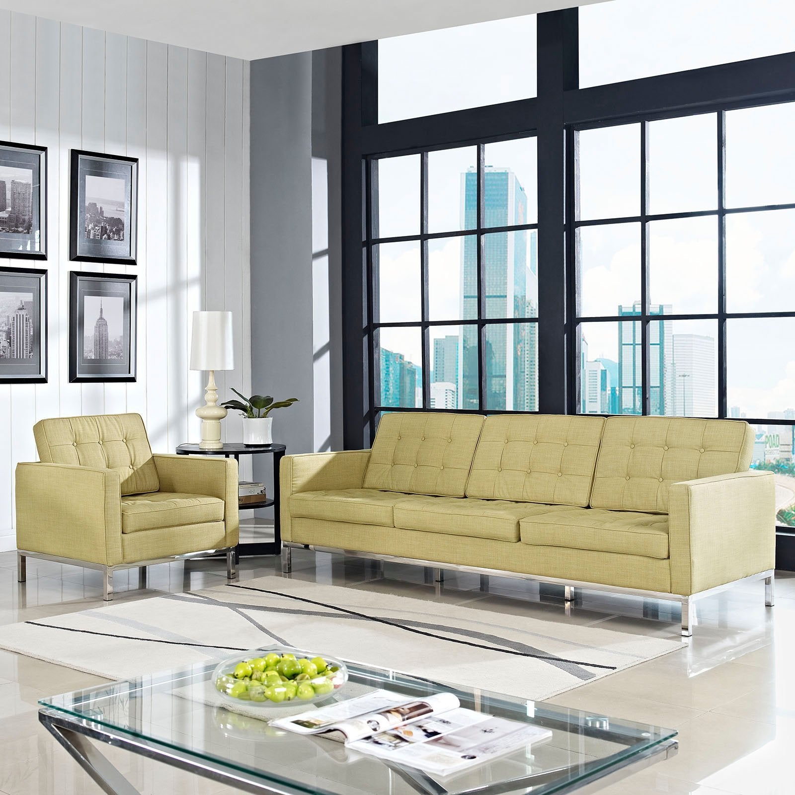 Modway Loft Armchair And Sofa Set, Orange Tweed, Set Of 2