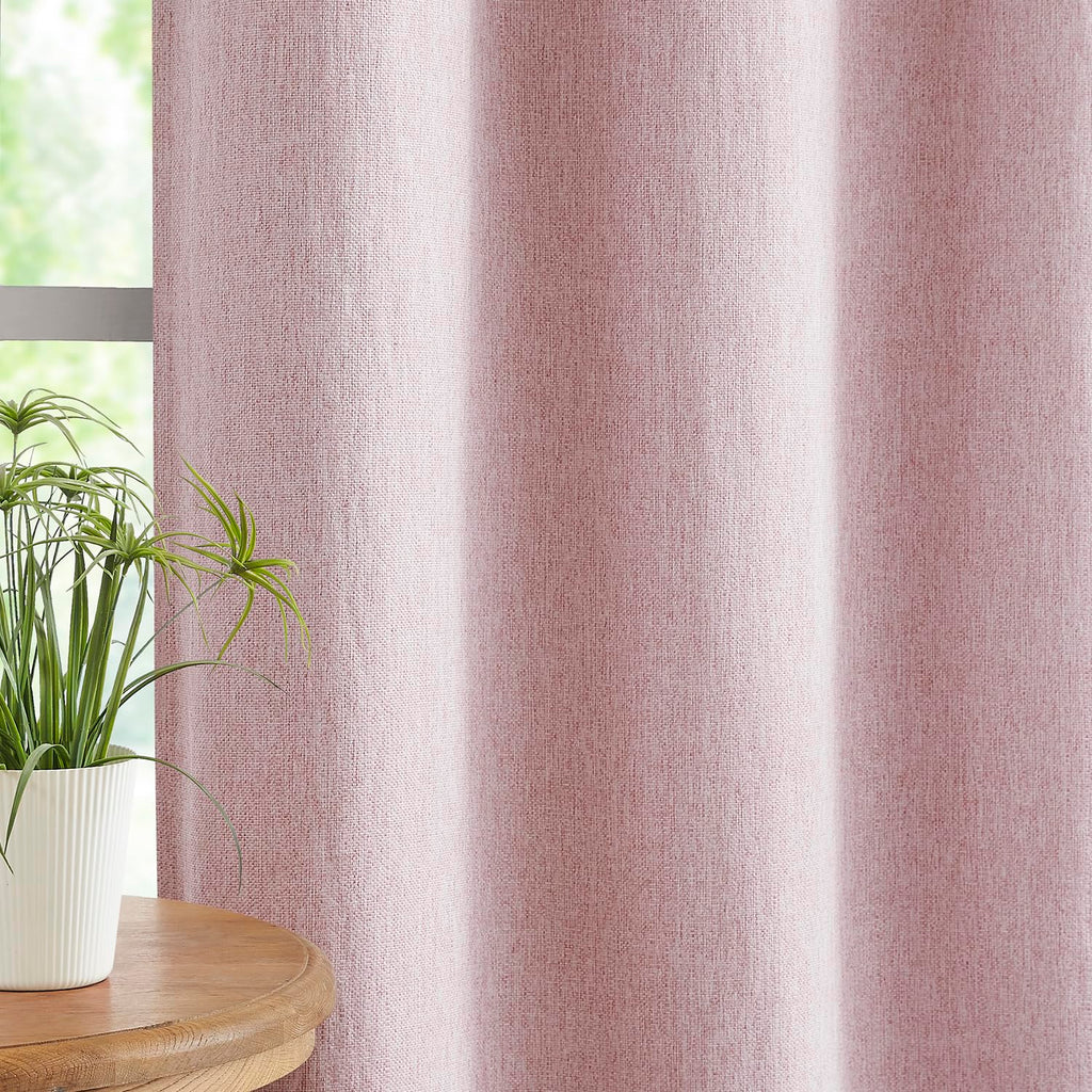 Pink Full Blackout Window Curtains Panels For Nursery Girls Bedroom, 63 Inches Long Thermal Insulated Burlap Linen Drapes Gromme
