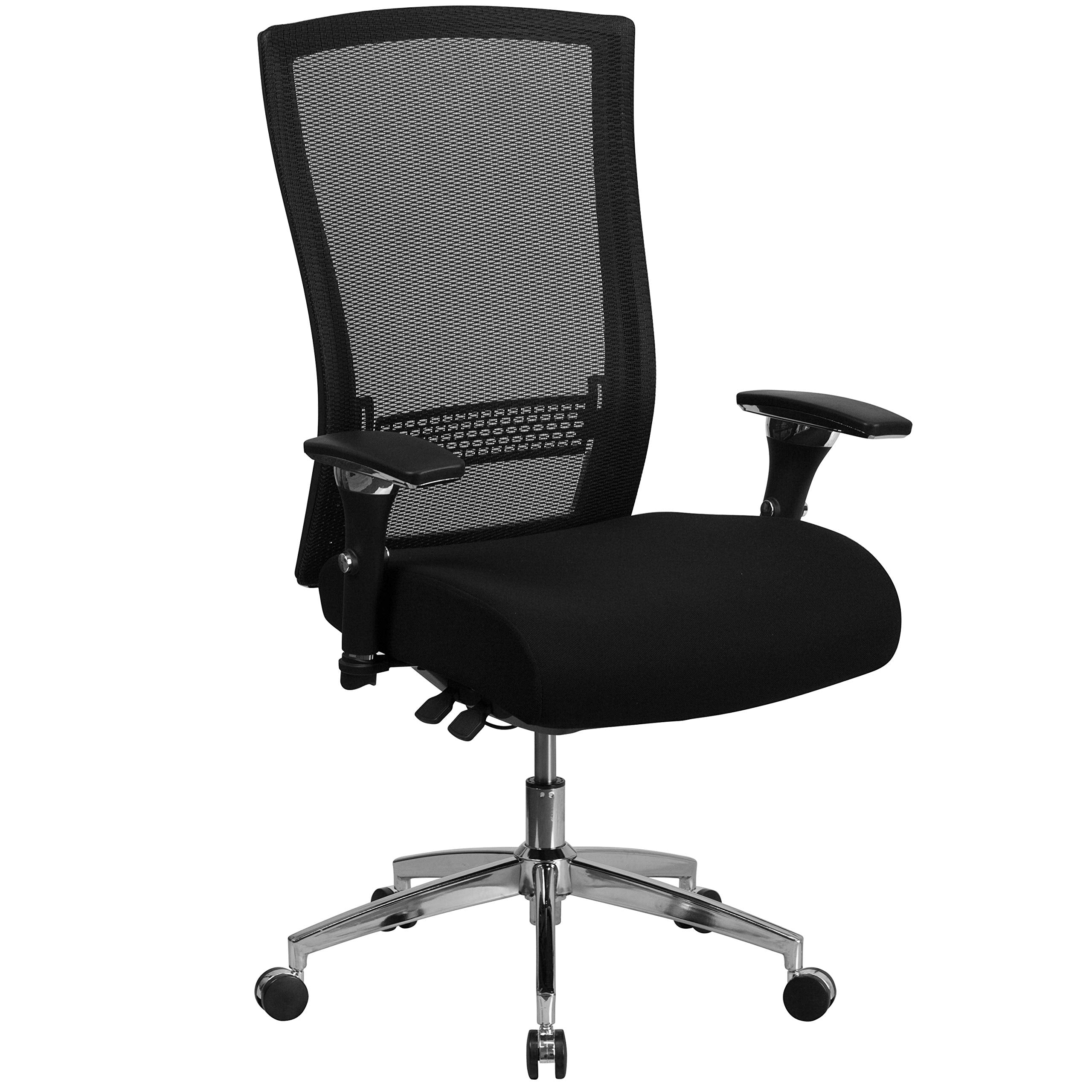 Flash Furniture Hercules Series Big & Tall Swivel Office and Gaming Chair, Ergonomic Mesh Office Chair with Padded Seat and Ratchet Back, Black