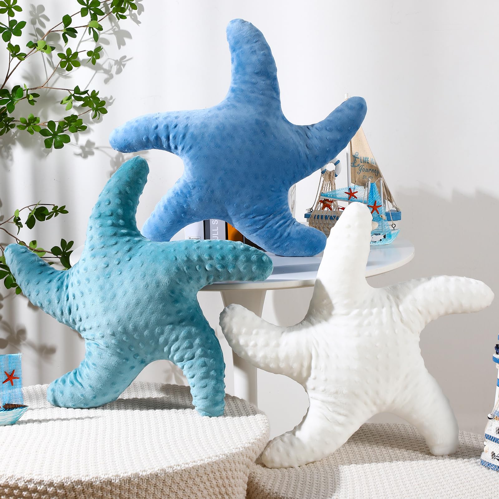 Fumete Starfish Plush Toy Pillow, 3 Pack, 20' Stuffed Animal, Cute Coastal Decor For Kid Bedroom, Living Room, Sofa Couch (Whit