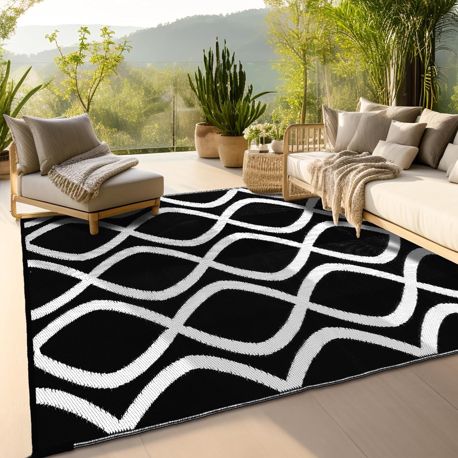Wikiwiki Outdoor Rug, 9X12Ft Waterproof Reversible Mat Indoor Outdoor Rugs Carpet, Small Area Rug Plastic Straw Rug For Patio De
