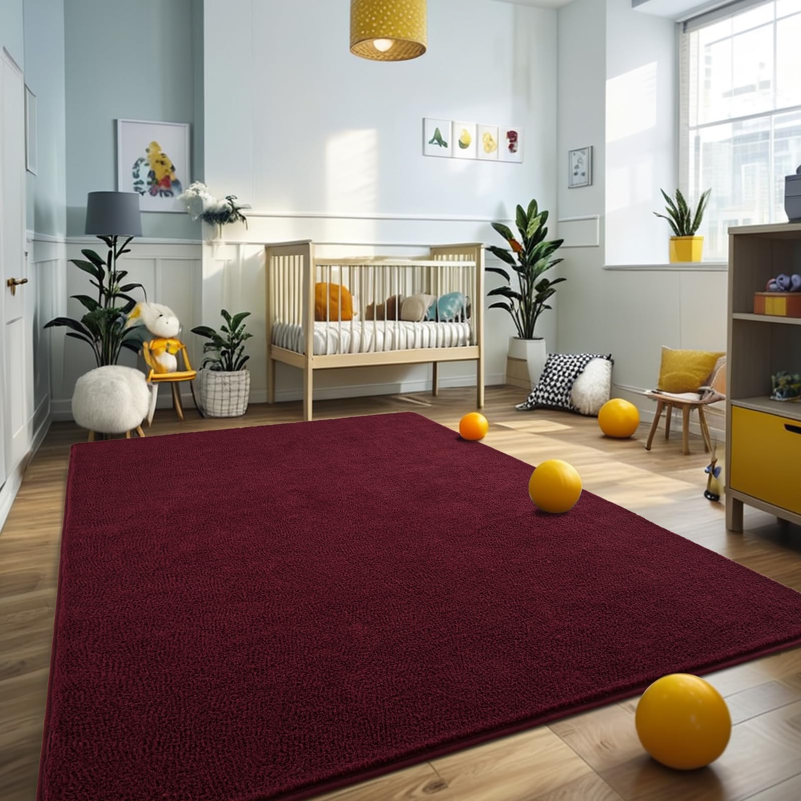 Larhom Super Soft Living Room Rugs, 6X9 Feet Burgundy Red Rugs For Bedroom, Non-Shedding Carpet For Home Decor, Kids Nursery Rug