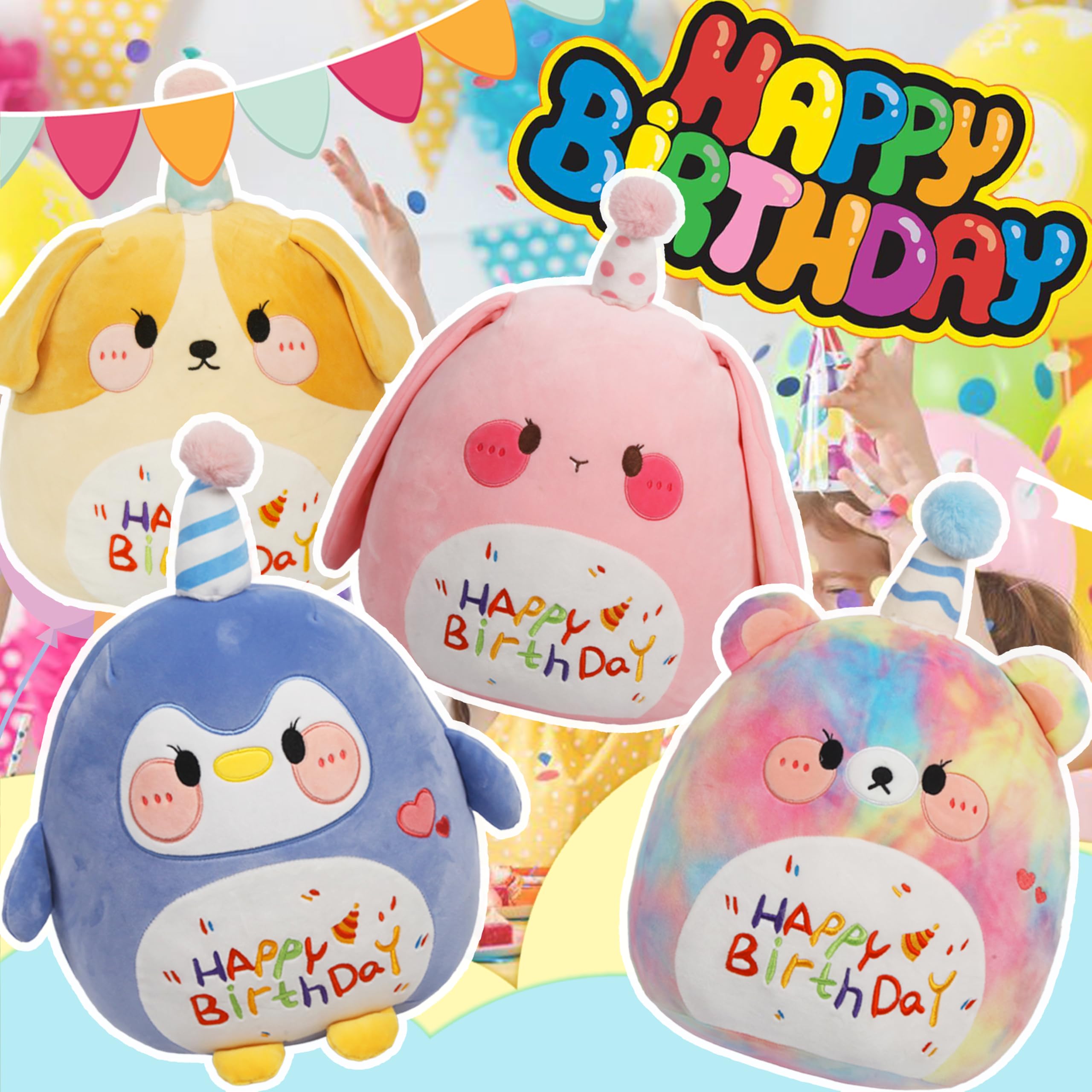 Arelux 18In Cute Penguin Plush Soft Penguin Stuffed Animal Birthday Pillow Plushie Toy Happy Birthday Party Decoration Plushies