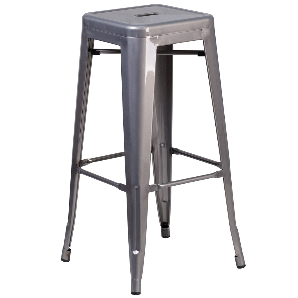 Flash Furniture Lincoln 30'' High Backless Clear Coated Metal Indoor Barstool with Square Seat