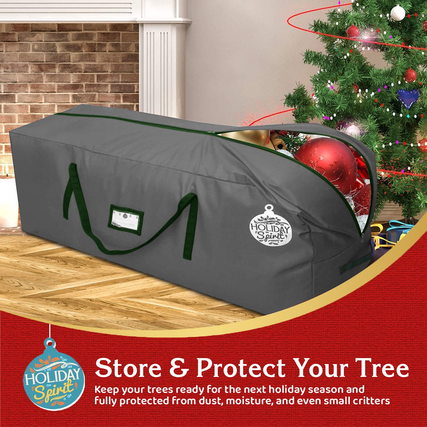Holiday Spirit Christmas Tree Bags Storage 9 Ft - Heavy-Duty Tree Bag With Durable Reinforced Handles & Zipper, Waterproof Stora
