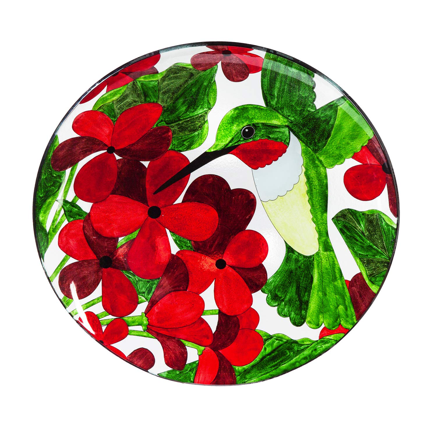 Evergreen Garden Beautiful Summer Hummingbirds Glass Bird Bath With Stand - 16 X 16 X 2 Inches Fade And Weather Resistant Outdoo