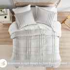 Comfort Spaces Silver Queen Size Duvet Cover Set - 3-Pc Pintuck Pleated Duvet Cover Queen, All Season Lightweight, Extra Softness Pre-Washed Microfiber Queen Bed Cover Shams, Queen