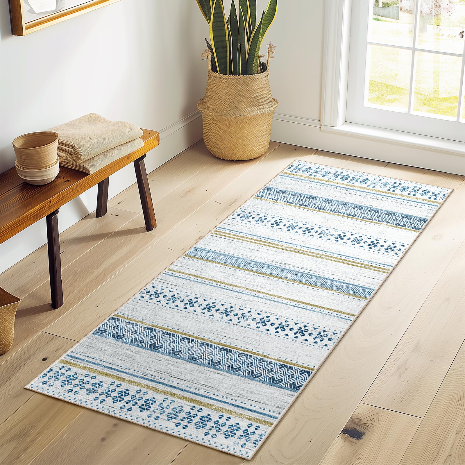 BESTSWEETIE 2x6 Area Rugs for Living Room Washable Moroccan Farmhouse Neutral Geometric Low Pile Non-Slip Soft Print Pattern Rug
