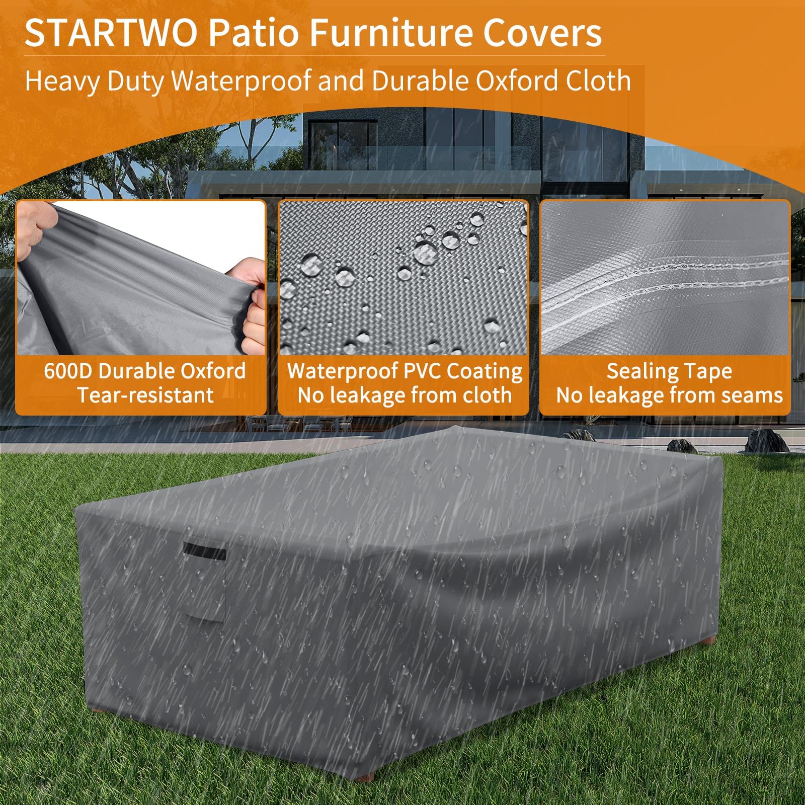 Startwo Patio Furniture Covers Waterproof For Coffee Table Cover, Heavy Duty Durable Rectangular Outdoor Table Cover Fits Up To 48L X 28Wx 13H Inches, Grey