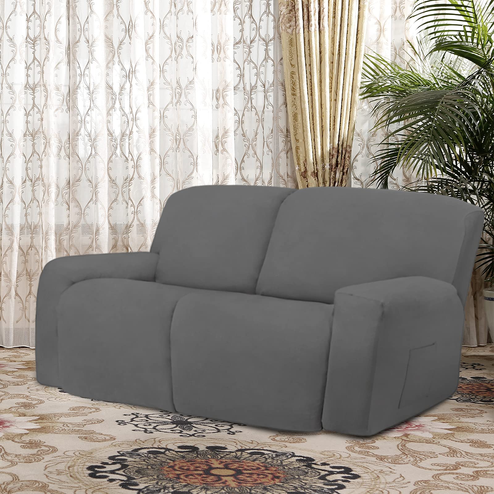 Easy-Going Oversized 6 Pieces Microfiber Stretch Sectional Recliner Loveseat Sofa Slipcover Soft Fitted Fleece 2 Seats Couch Cover Washable Furniture Protector With Elasticity For Kids Pet Gray