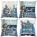 Heirloom Haven 4Pcs Christmas Pillow Cover Decoration,18X18In Blue Oil Painting Xmas Trees Pillow Case Truck Throw Pillow Cover
