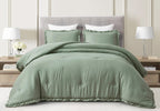 Chezmoi Collection Nora 3-Piece Ruffled Edge Trim Soft Washed Microfiber Comforter Set (King, Sage Green)