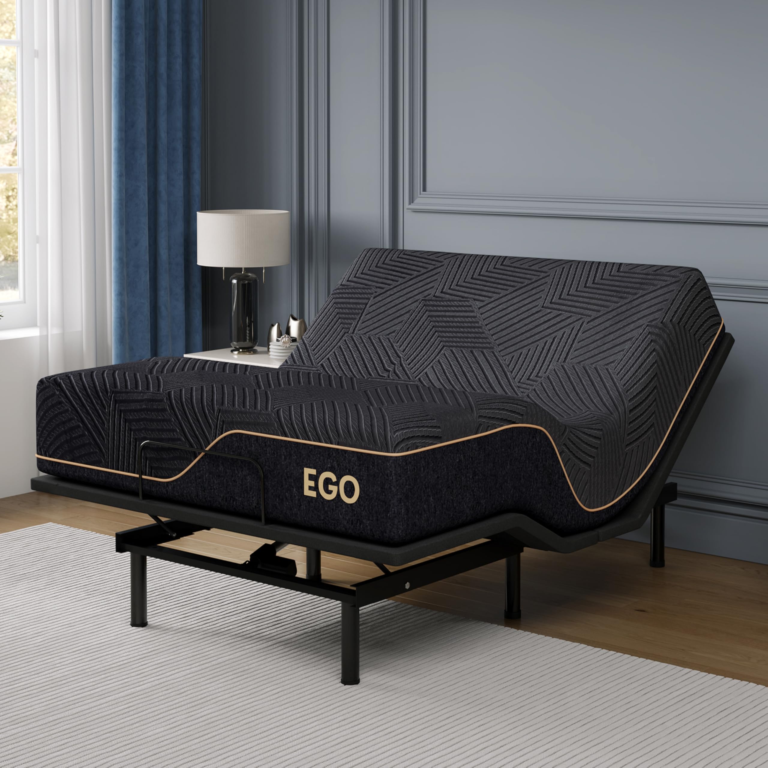 EGOHOME Adjustable Bed Frame Full and 14 Inch Cooling Memory Foam Mattress, Wireless Remote Head and Foot Incline,12 inch Legs, 