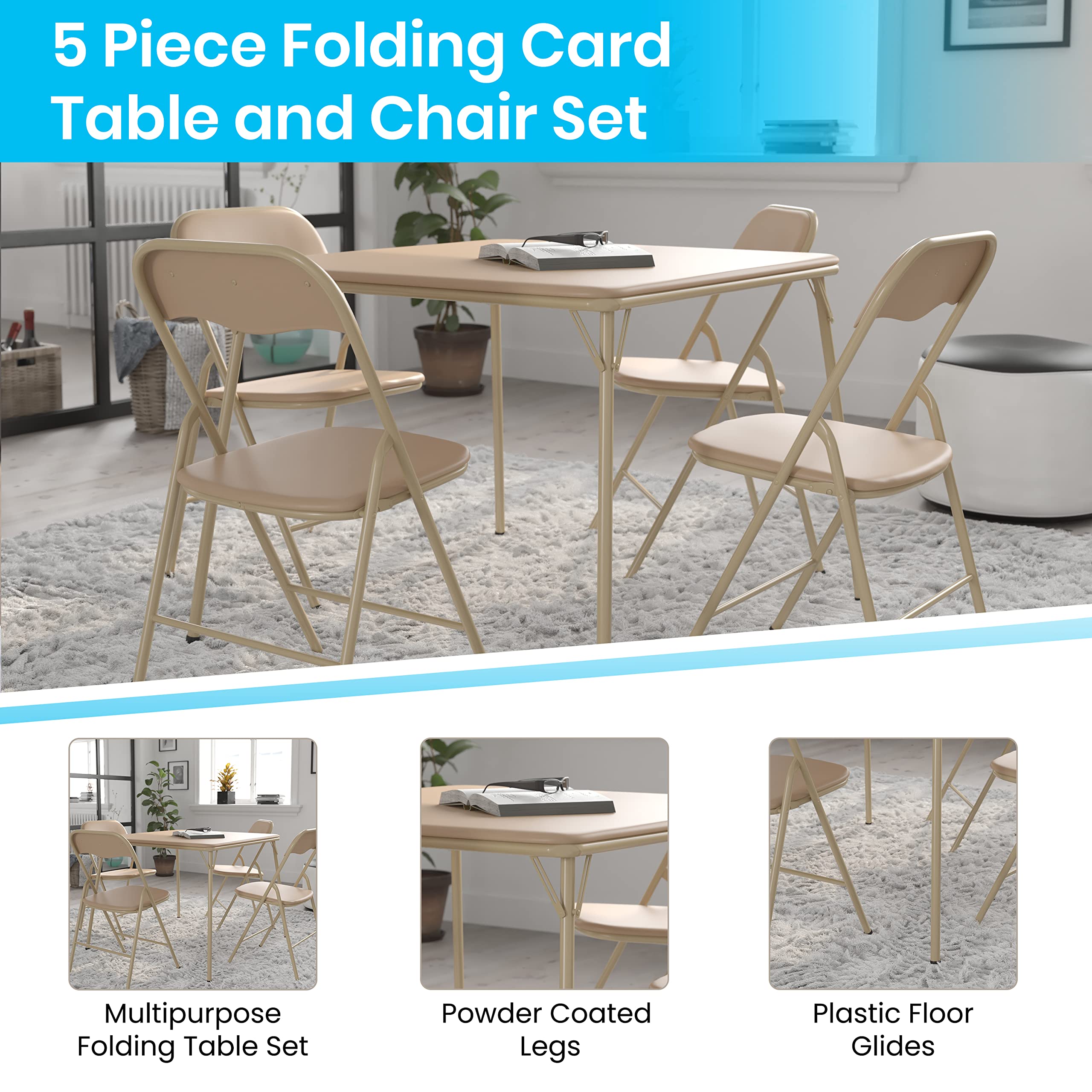 Flash Furniture Madison 5 Piece Tan Folding Card Table and Chair Set