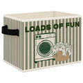 Mcehtle Funny Laundry Basket Foldable Storage Bins Box with Handles, Loads of Fun Retro Green Striped Collapsible Toys Books Clo