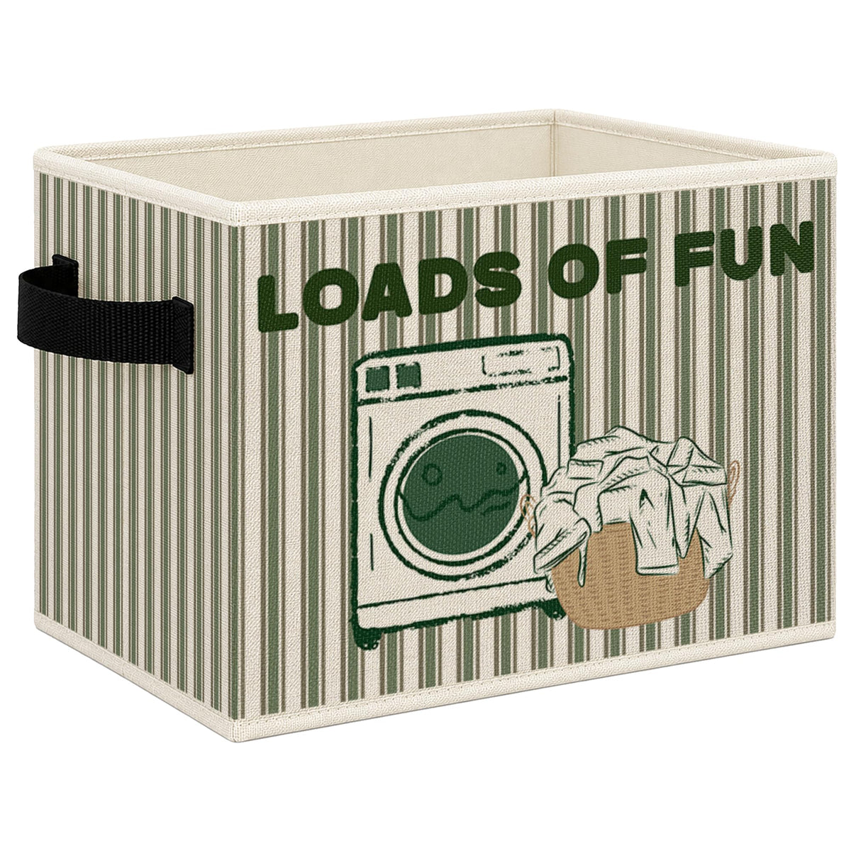 Mcehtle Funny Laundry Basket Foldable Storage Bins Box with Handles, Loads of Fun Retro Green Striped Collapsible Toys Books Clo