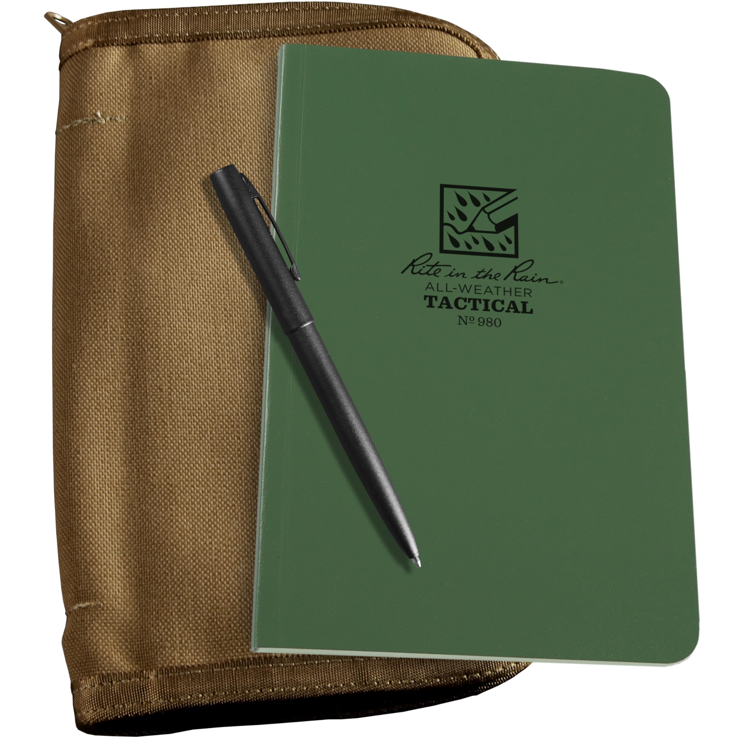 Rite In The Rain Weatherproof Tactical Field Kit: Tan Cordura Fabric Cover, 4.625' X 7.25' Green Tactical Notebook, And Weathe