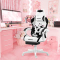 Vigosit Cute Gaming Chair with Lumbar Cushion and Decorated Ears, Ergonomic Computer Chair with Footrest, Reclining PC Game Chai