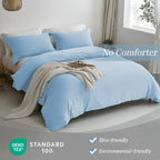 Mildly Super Soft Duvet Cover - 100% Washed Microfiber Cool Blue Comforter Cover Set 3 Pieces With Zipper Closure & Corner Ties