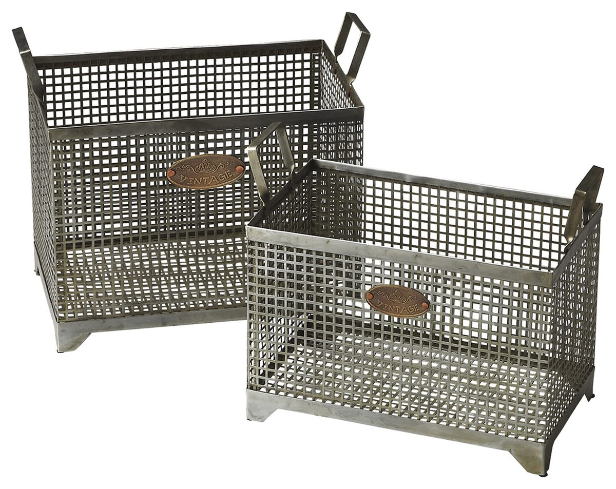 HomeRoots Set of 2 Iron Storage Baskets