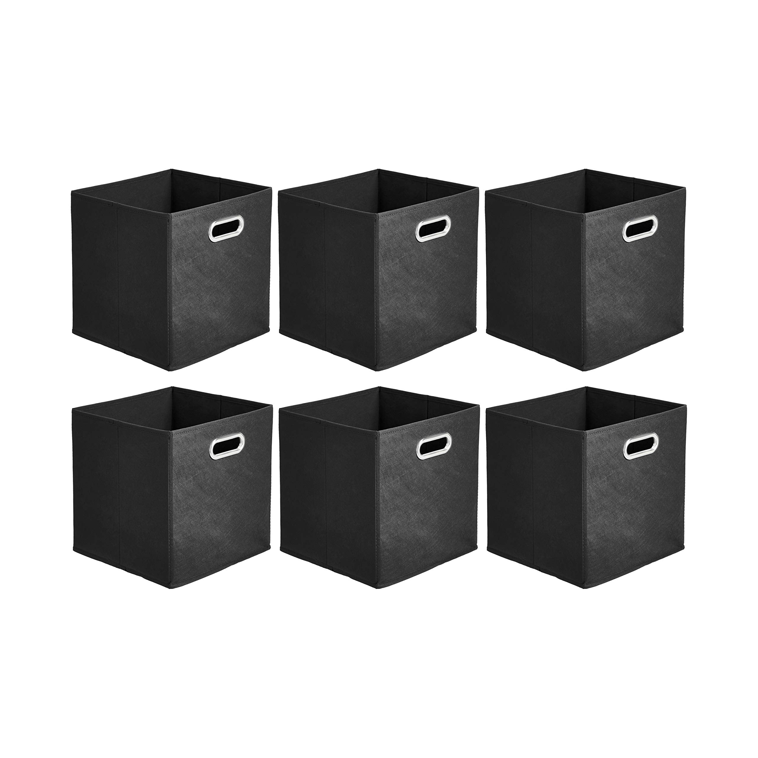 Amazon Basics Collapsible Fabric Storage Cubes with Oval Grommets - 6-Pack, Black