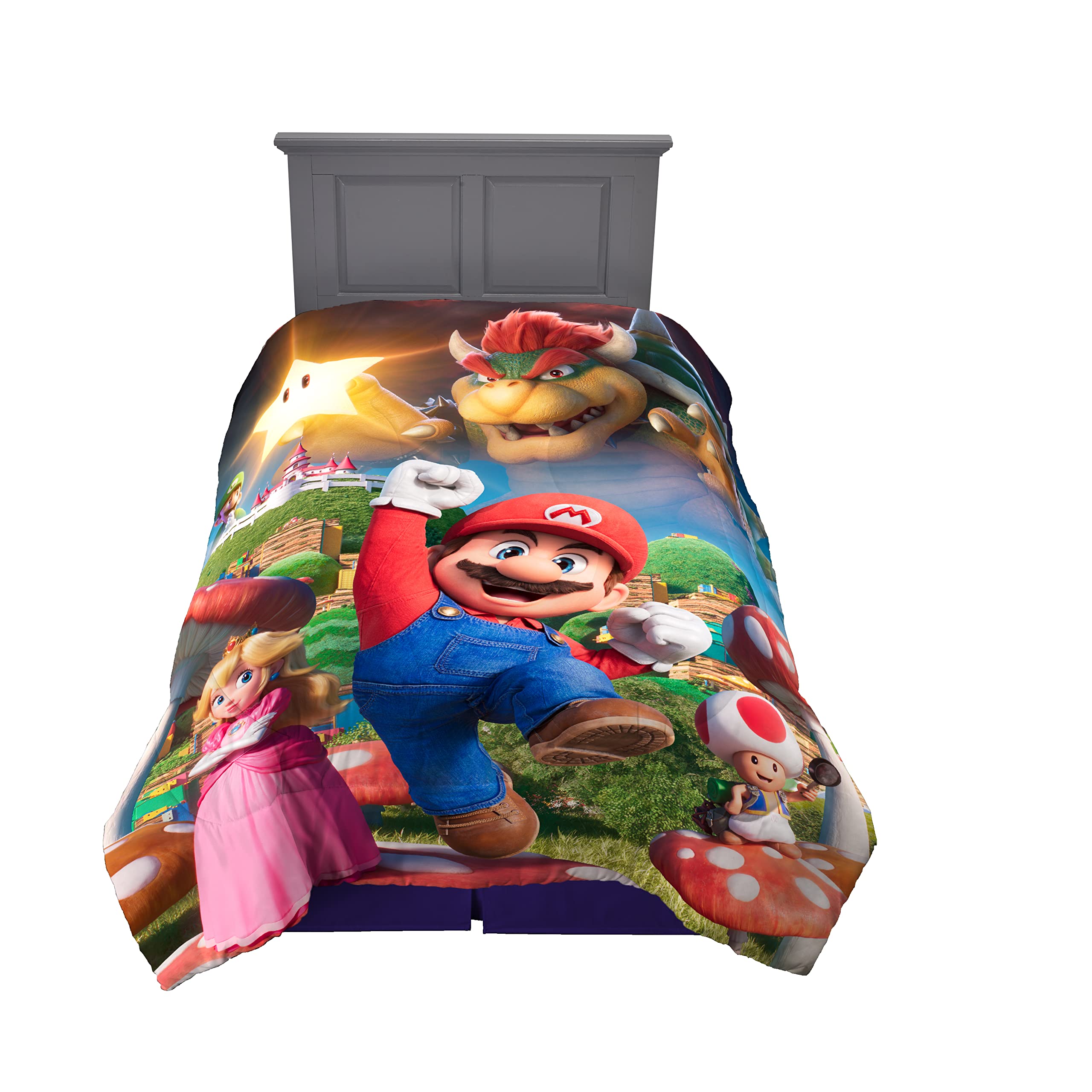 Franco The Super Mario Bros. Movie Kids Bedding Super Soft Microfiber Reversible Comforter, Twin/Full Size 72'' x 86'', (100% Of