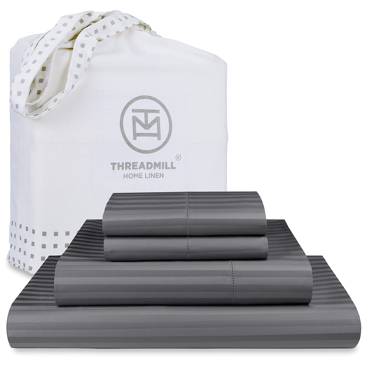 Threadmill 100% Cotton Sheets For King Size Bed - 600 Thread Count King Bed Sheets Set With 16    Deep Pocket - Damask Stripe Sa