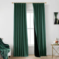 Dark Emerald Green Curtains for Living Room 2 Panels Set,Blackout Christmas Linen Pleated Back Tab Darkening Thermal Lined Black