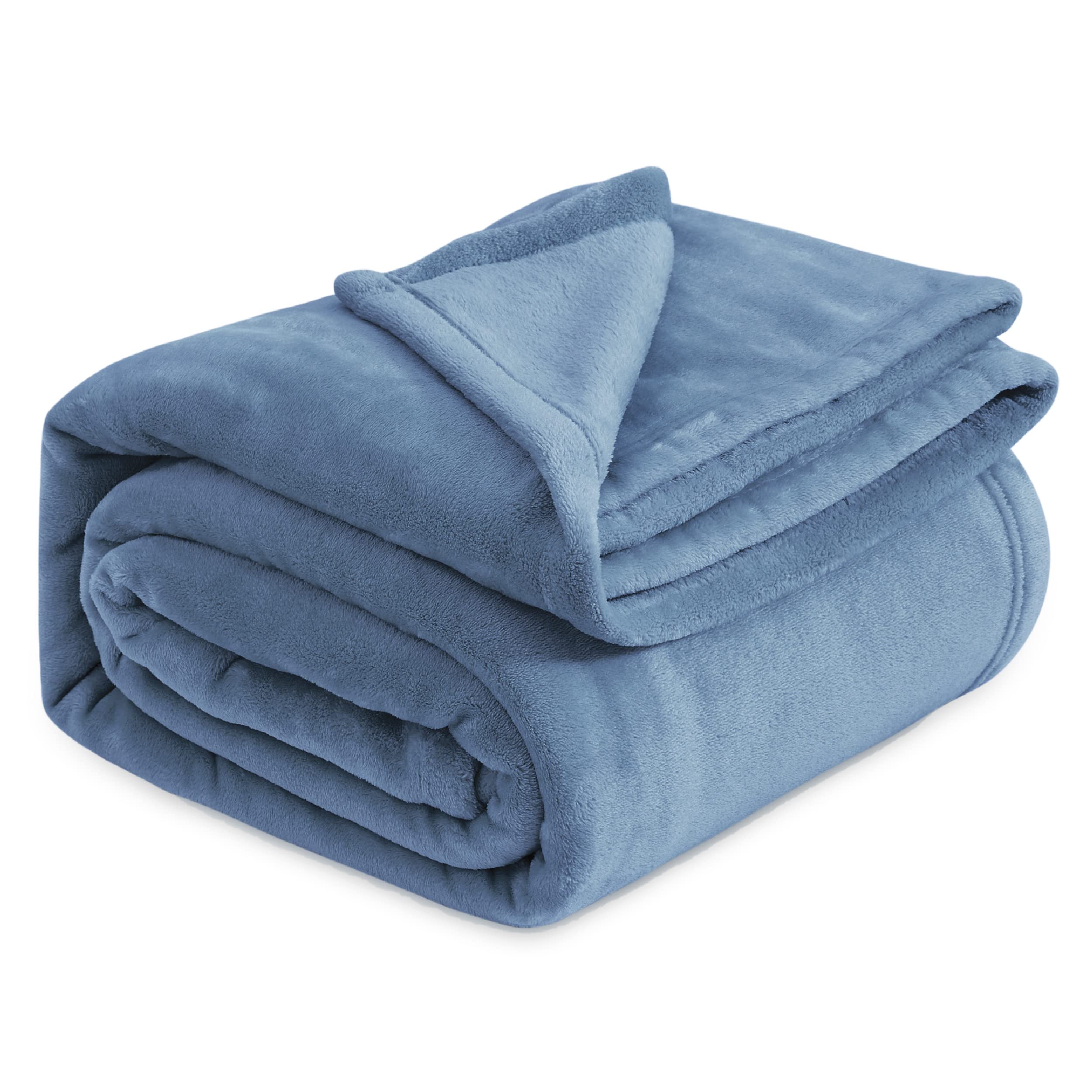 Bedsure Fleece Blanket Queen Blanket Washed Blue - Bed Blanket Soft Lightweight Plush Fuzzy Cozy Luxury Microfiber, 90X90 Inches