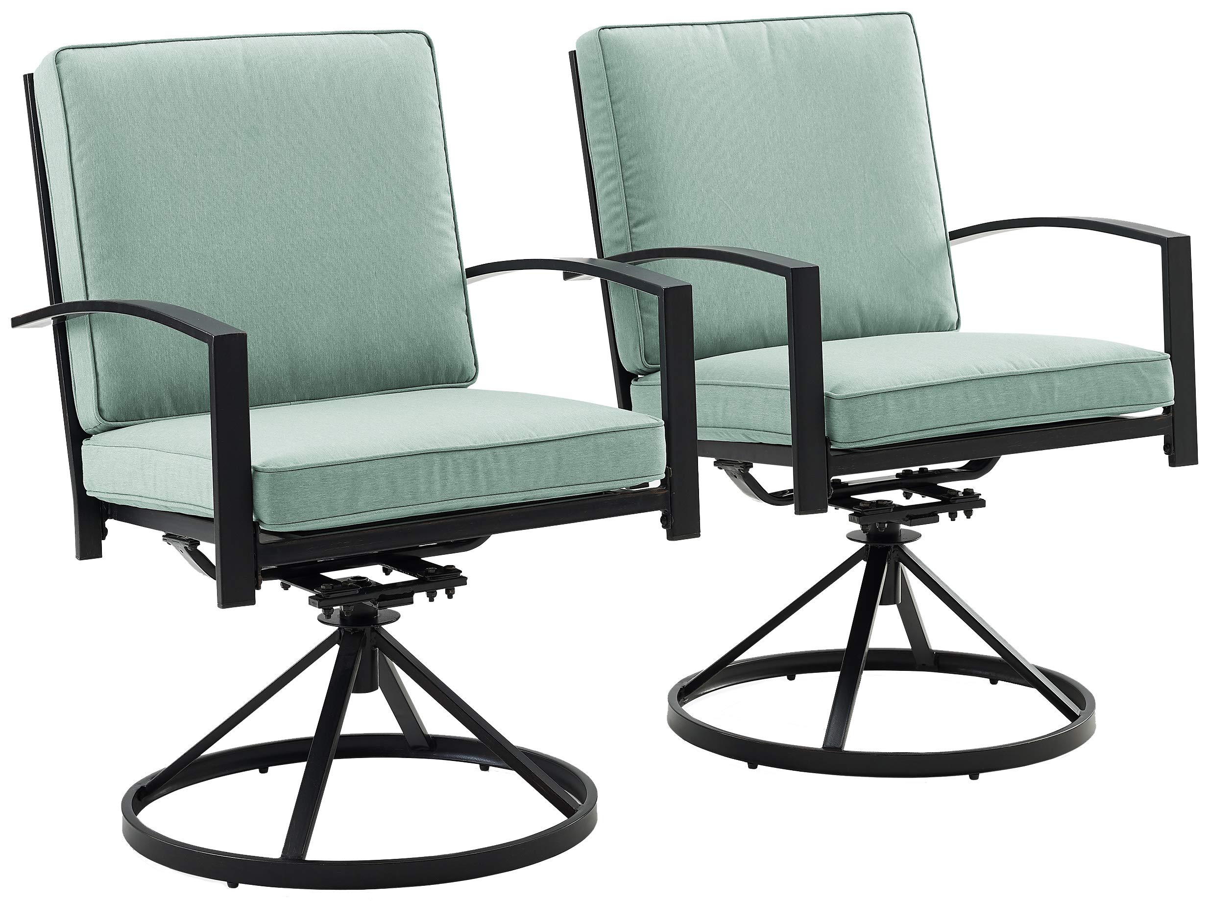Crosley Furniture KO60026BZ-MI Kaplan Outdoor Metal Dining Swivel Chairs, Set of 2, Oiled Bronze with Mist Cushions