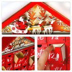 Mortime 24 Day Red House Advent Calendar With Lighted Reindeer Sled Christmas Tree Snowflake, Lighted Wooden Countdown To Christ