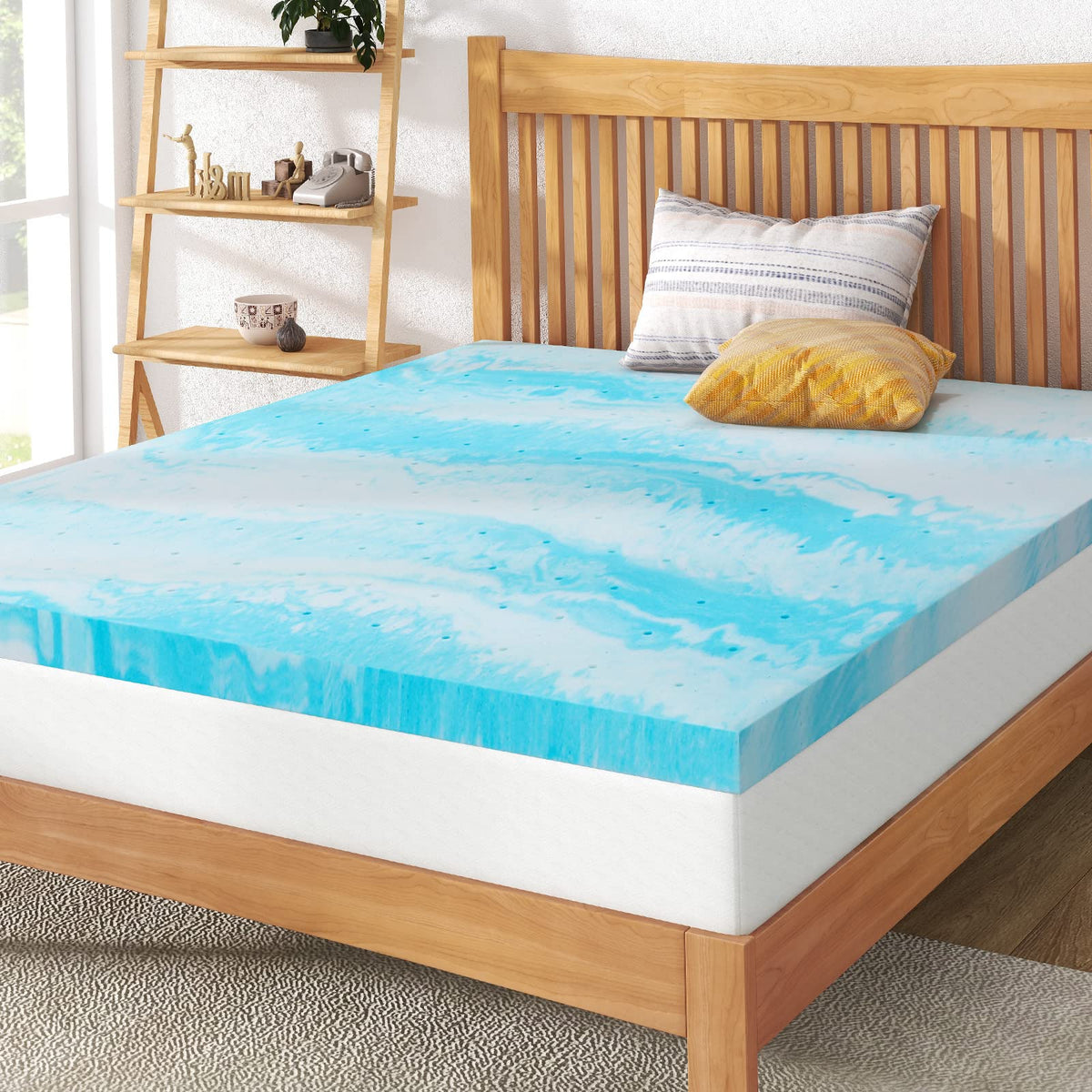 Iululu King 3 Inch Gel Memory Foam Mattress Topper, Certipur-Us Certified, Blue