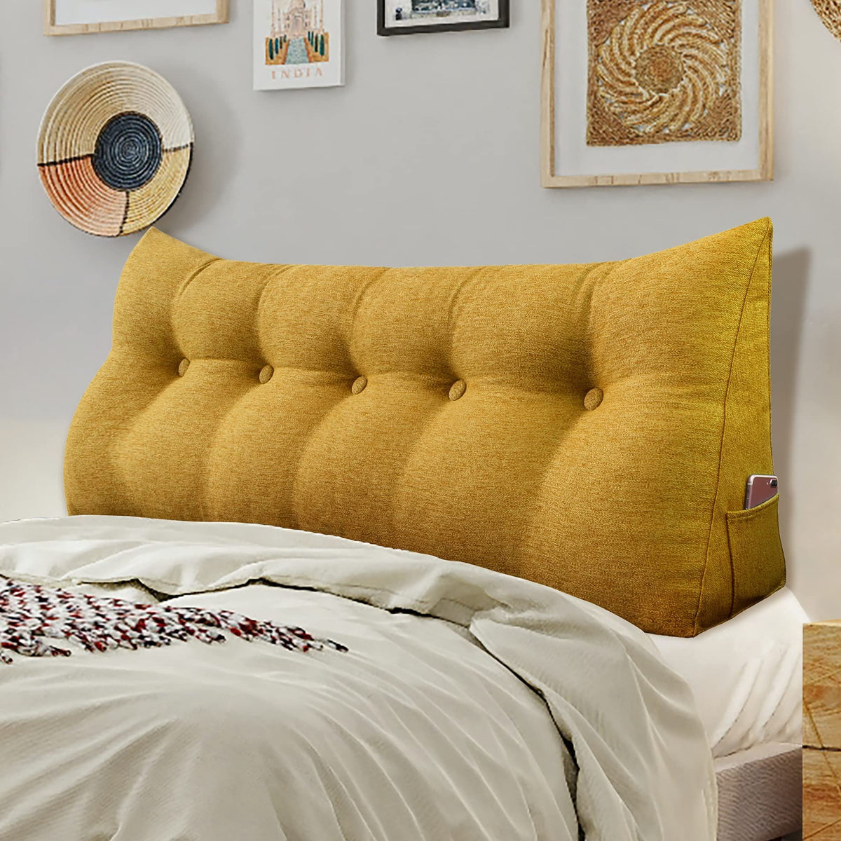Wowmax Ergonomics Headboard Pillow For California King Size Bed, Multifunctional Upholstered Headboard Pillows, Triangular Long