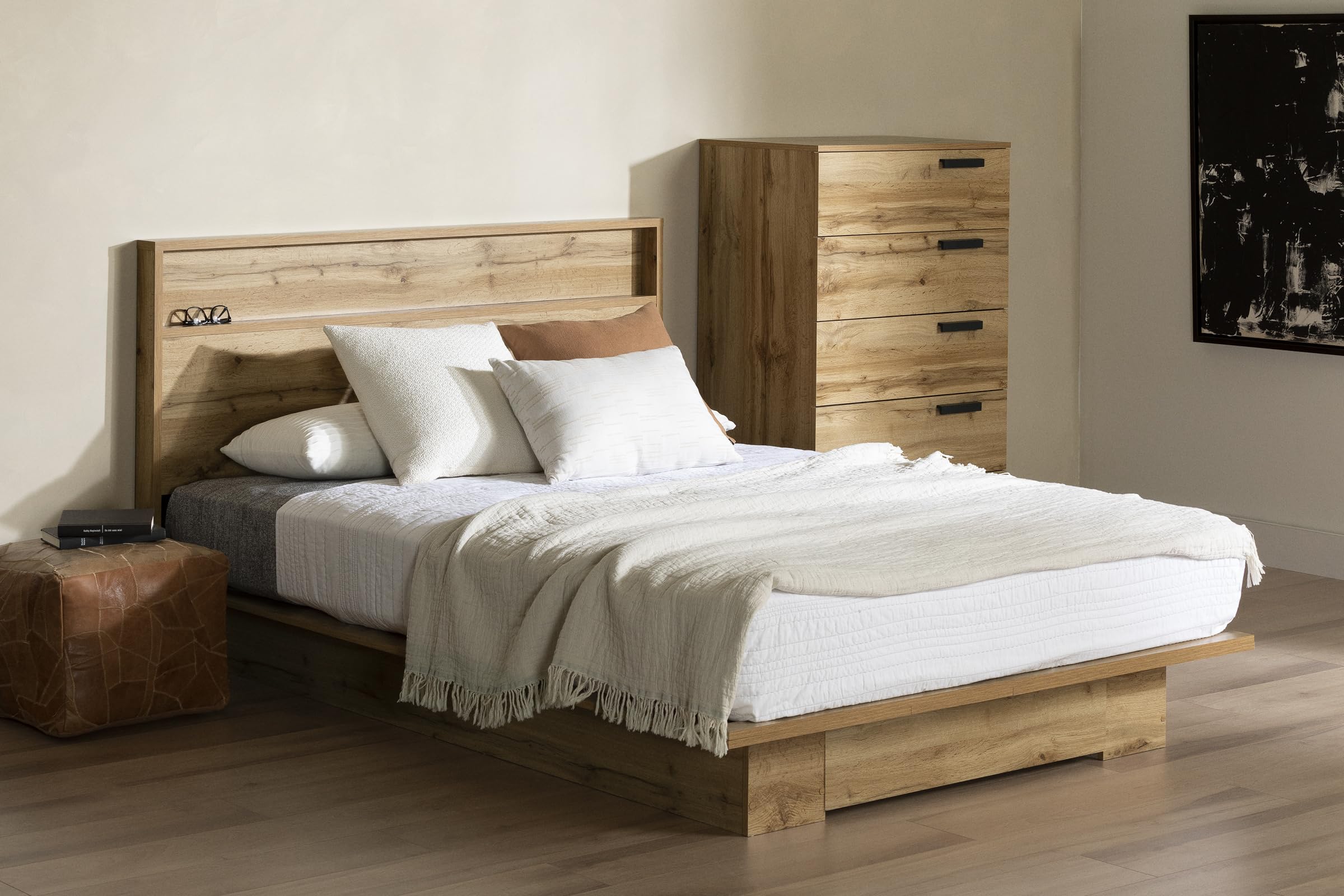 South Shore Cavalleri Platform Bed, Queen, Nordik Oak