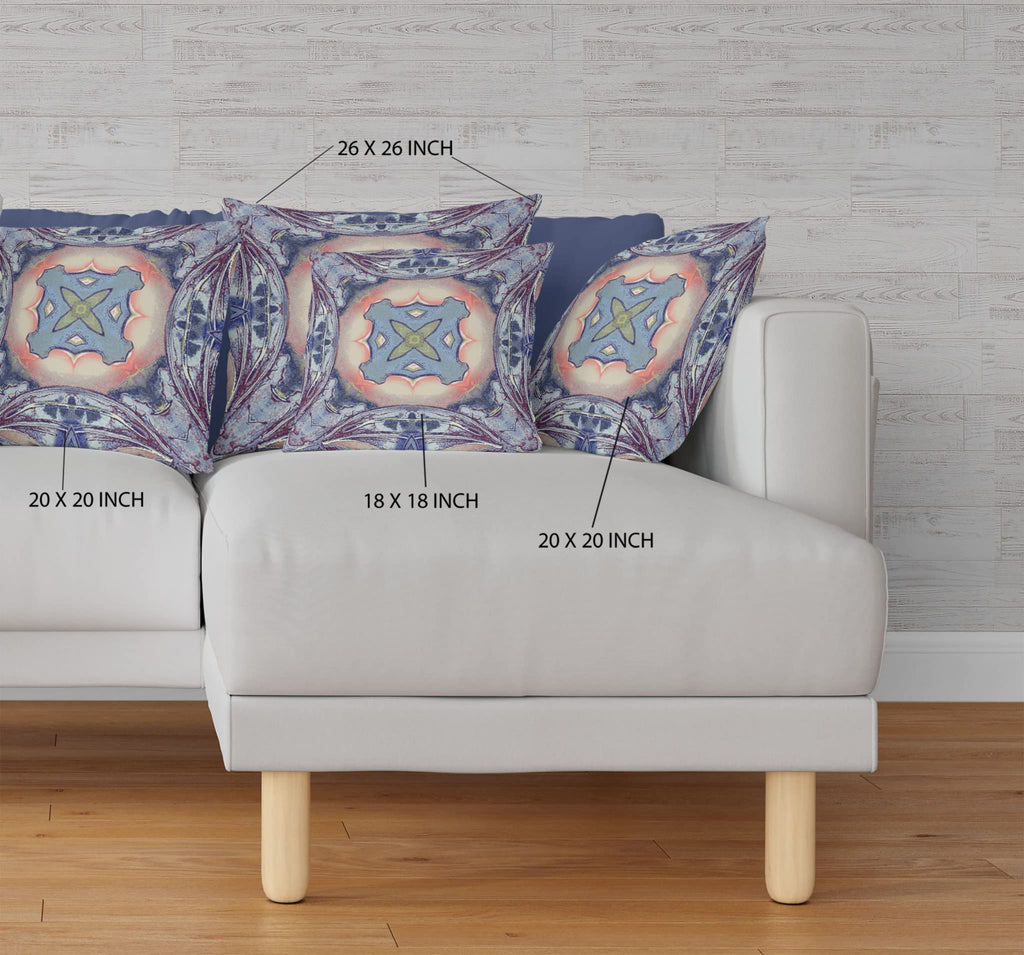 HomeRoots Sky Blue Indigo Muted Peach 18â€ Indigo Peach Geo Tribal Suede Throw Pillow